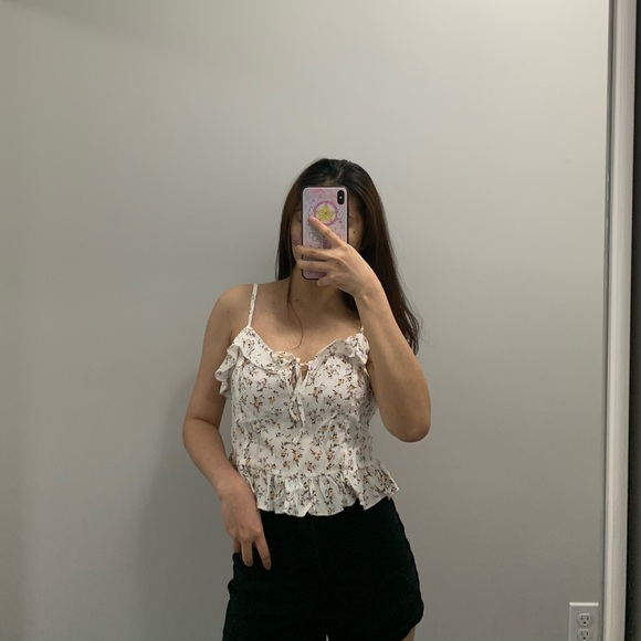 Garage Tie Front V Neck Print Floral Strap Cami - Picture 5 of 5